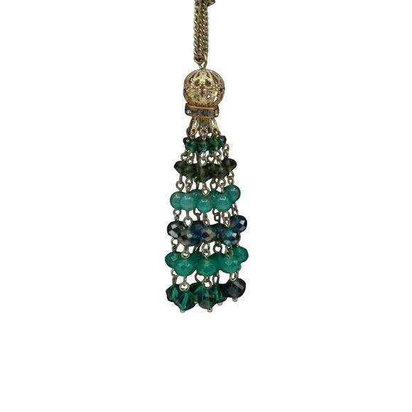 Vintage Emerald Tassel Pendant Necklace Silver Chain Boho Chic Layering Accessor - Picture 2 of 5